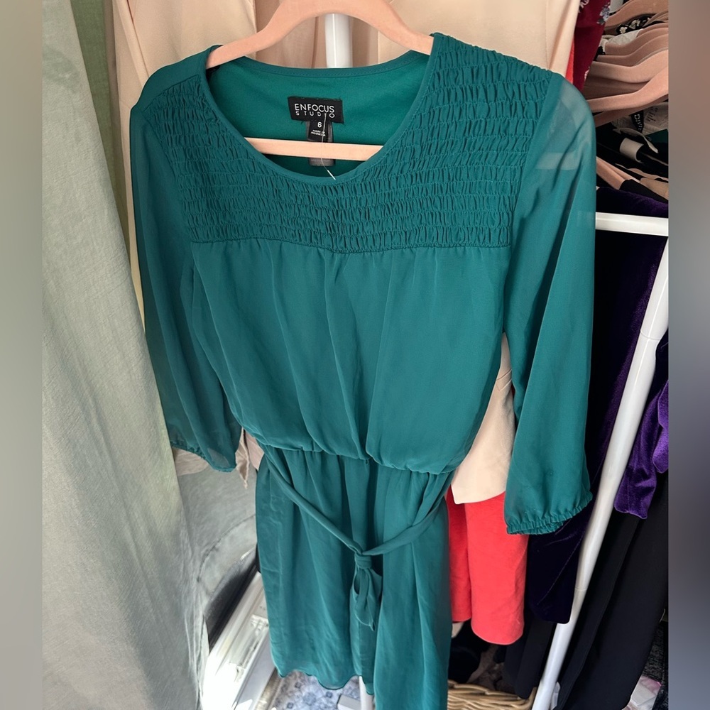 Enfocus Studio Teal Smocked Dress